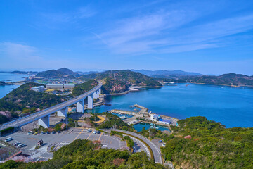 鳴門山展望台から南西側の神戸淡路鳴門自動車道(亀浦高架橋,鳴門町など)方面を見る