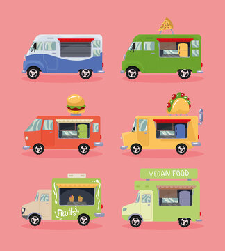 six food trucks icons