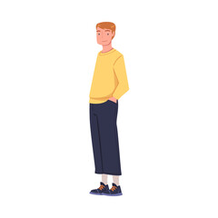 Young Smiling Man with Hands in Pocket in Standing Pose Vector Illustration