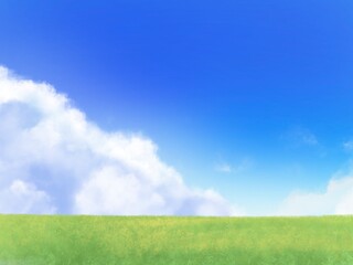 Fototapeta na wymiar 草原と爽やかな青空の背景素材