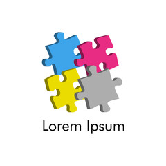 3d isometric puzzle logo with cmyk color