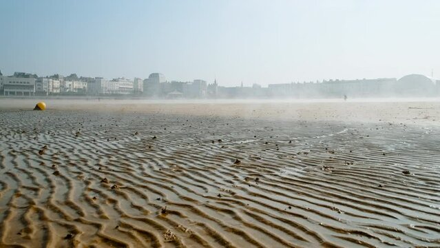 Cinematic view of Margate beach, a popular resort. Margate is a seaside town on the north coast of Kent in south-east England, UK