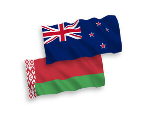 Flags of New Zealand and Belarus on a white background
