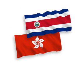 Fototapeta premium Flags of Republic of Costa Rica and Hong Kong on a white background