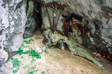 Cave of the holy spirit with statutes of Christ