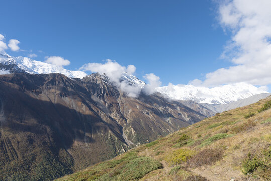 Beautiful shot of the mountains in Khangsar, Nepal