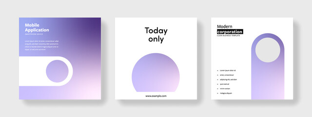 Clean and elegant social media templates pack with purple  color gradient  background elements. Instagram posts for business with place for photos