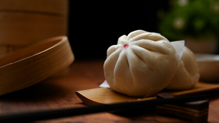 Asian street food concept, Chinese steamed pork buns
