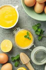 Concept of tasty food, lemon curd, top view