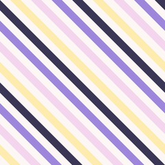 Purple, yellow, lilac diagonal stripes on light background seamless pattern