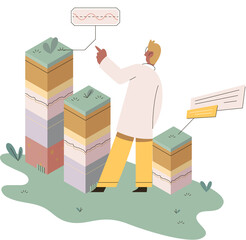 Soil analysis and earth pollution metaphor or structure control. Nutrients microorganism composition research ground layer structure sample. Soil laboratory test. Scientist measuring levels status