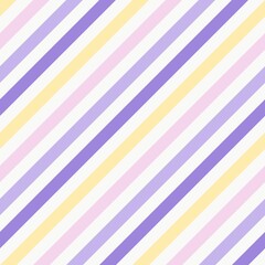 Obraz premium Yellow, lilac and light purple diagonal stripes on light background seamless pattern