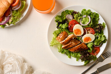 Healthy diet breakfast meal with chicken breast salad
