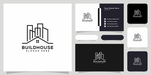 Fototapeta na wymiar building real estate logo vector line style and business card