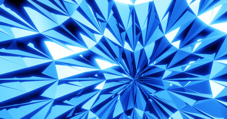 Render with blue and white decorative background with triangles