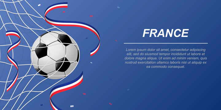 Soccer background with flying ribbons in colors of the flag of France