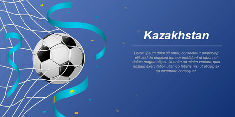 Soccer background with flying ribbons in colors of the flag of Kazakhstan