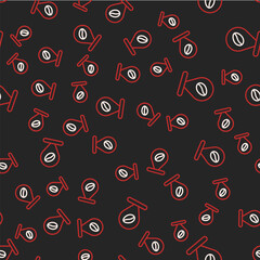 Line Location with coffee bean icon isolated seamless pattern on black background. Vector