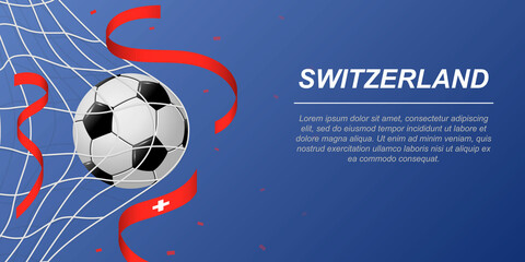Soccer background with flying ribbons in colors of the flag of Switzerland
