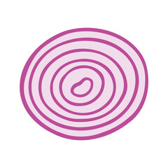 Cute cut red onion icon. Vector flat hand drawn illustration in cartoon style	