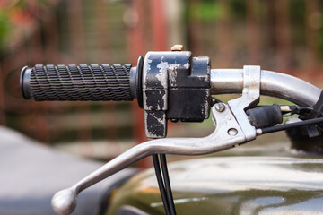 close up of retro bike, vintage motorcycle, handle drive bar