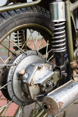 close up of retro bike, vintage motorcycle, brake system