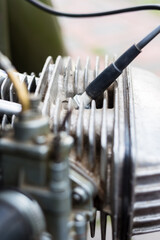 close up of retro bike, vintage motorcycle, electric system