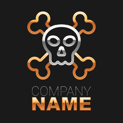 Line Skull on crossbones icon isolated on black background. Happy Halloween party. Colorful outline concept. Vector