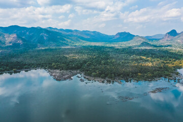 Aerial view of Chao Ram Reservoir in Sukhothai, Thailand