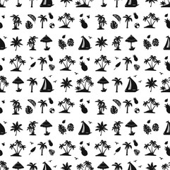 summer seamless vector background with palm trees and sail. seamless pattern with tropical set vector silhouette
