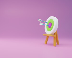 A target with arrows hitting the target. 3D Render
