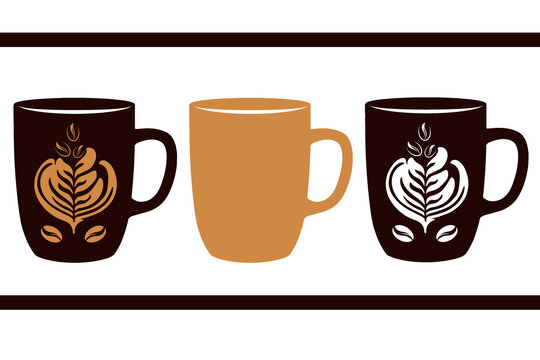 Coffee mug and mug design with pattern. Stencil for cutting and creativity