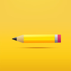 Yellow cartoon pencil on yellow background. Vector