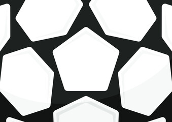 Vector rectangular sport polygonal background or texture of soccer ball with five-pointed stars, pentagons and hexagons. Black and white football illustration.