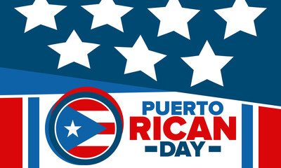 Puerto Rican Day. National happy holiday. Festival and parade in honor of independence and freedom. Puerto Rico flag. Latin american country. Patriotic elements. Vector poster illustration