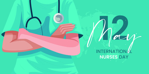 12 May. International Nurse Day background. Close-up of nurse`s uniform and stethoscope. Vector illustration