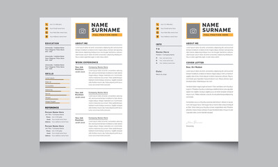 Professional Resume Layout, Yellow Gray Resume Template with Cover Letter vector design