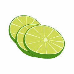 Key lime slices, cutted citrus pieces. Meethay fruit for healthy diet. Composition of fruit slice. Delicious juicy citron for cocktail menu. Vector flat cartoon style lime isolated on white background