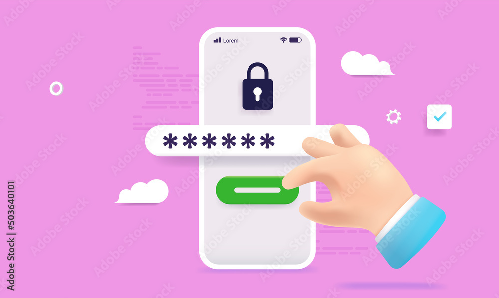 Aufkleber Phone password - vector illustration of smartphone with locked screen and field to insert passwords
