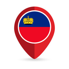 Map pointer with country Liechtenstein. Liechtenstein flag. Vector illustration.