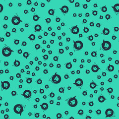 Black Christmas Santa Claus hat icon isolated seamless pattern on green background. Merry Christmas and Happy New Year. Vector