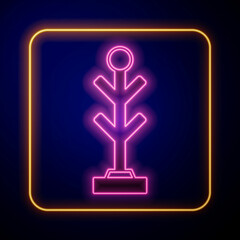 Glowing neon Coat stand icon isolated on black background. Vector
