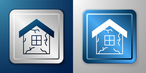 White House icon isolated on blue and grey background. Insurance concept. Security, safety, protection, protect concept. Silver and blue square button. Vector