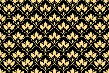 Flower geometric pattern. Seamless vector background. Gold and black ornament