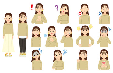 スウェットを着た女性表情色々セット＿線なし