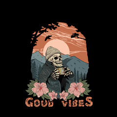 Vector illustration skull at the mountain 