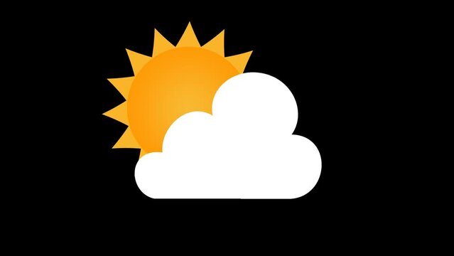White clouds and sun on alpha background. 2D animated. 4K resolution.