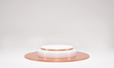 Blank podium for product., luxury gold circle. Mock up winner podium cylinder block, 3d render illustration, pedestal isolated on white background,  abstract minimal concept 