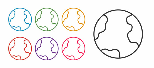 Set line Earth globe icon isolated on white background. World or Earth sign. Global internet symbol. Geometric shapes. Set icons colorful. Vector