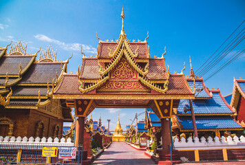Naklejka premium Wat Phiphat Mongkhon blue temple in Sukhothai, Thailand